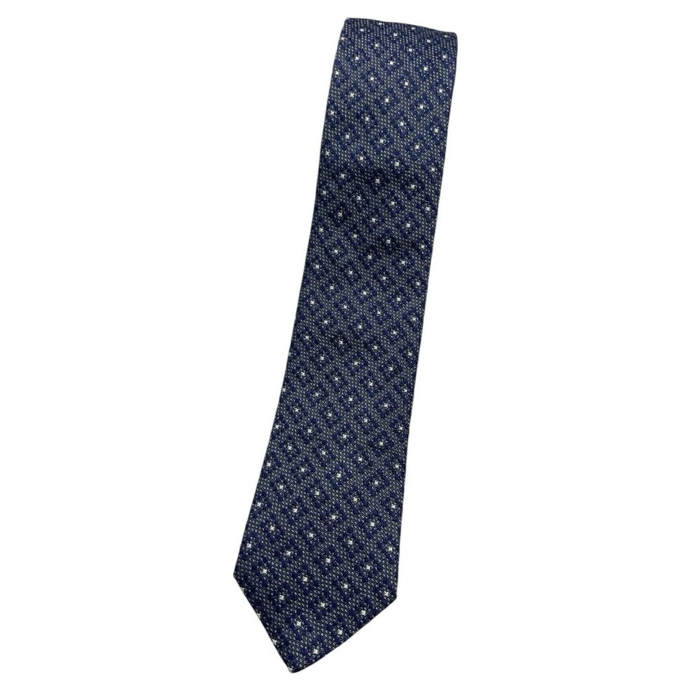 ETON Men's Silk Acrylic Necktie LUXURY Tie Blue Gray Geometric W:2.8" EUC